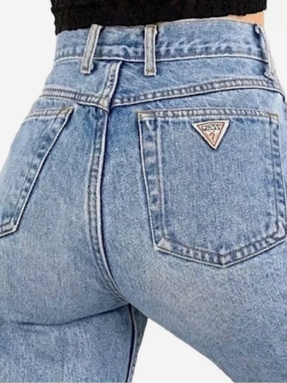Vintage 80s 90s Guess Jeans High Rise Tapered with Triangle Logo Patch Size 27